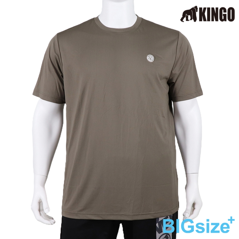 KINGO-大尺碼-男款 排汗 圓領T-深卡其-413634, , large