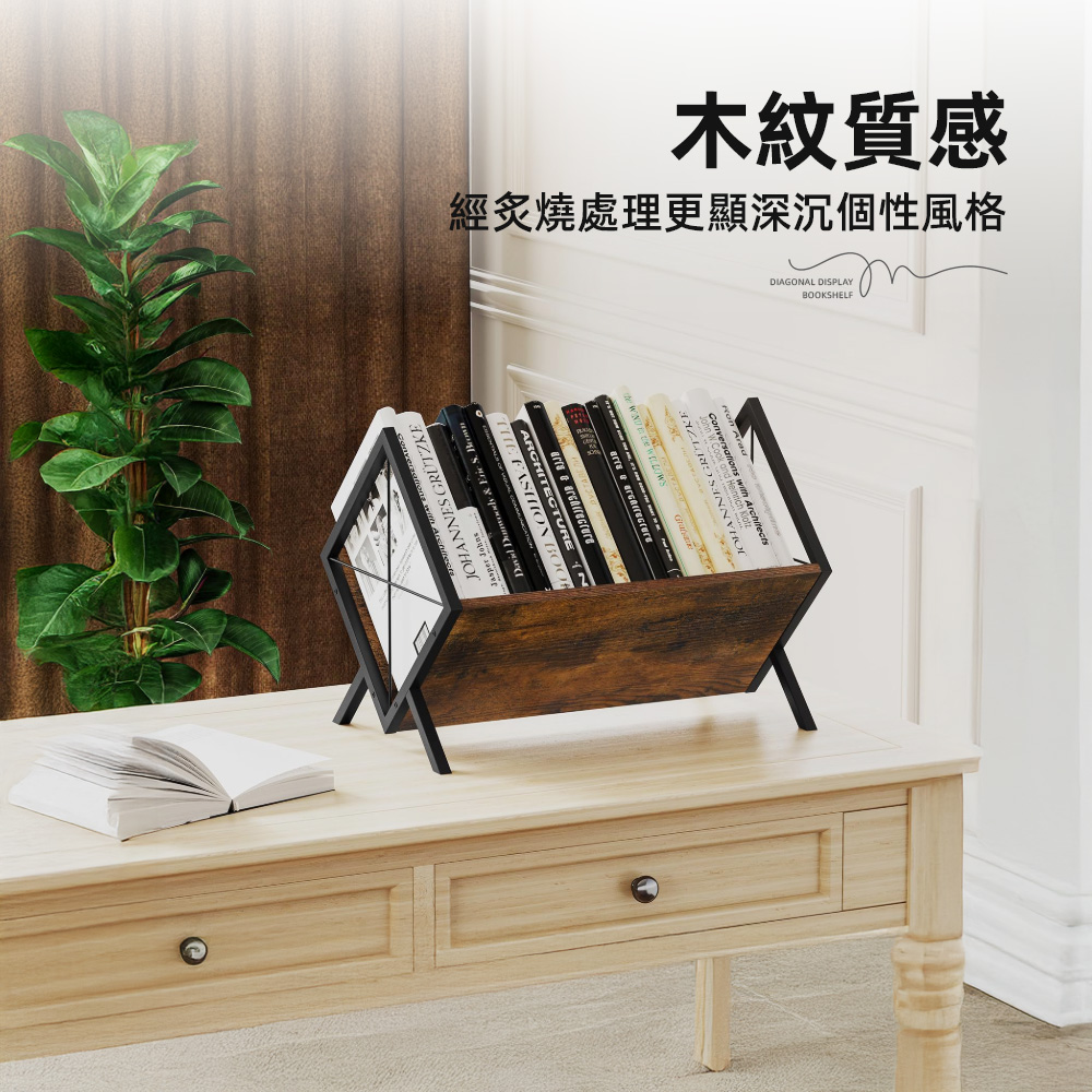 【上手家居】簡樸斜插展示書架 重燒木紋(桌面置物架/cd展示架/黑膠展示架/桌上書架), , large