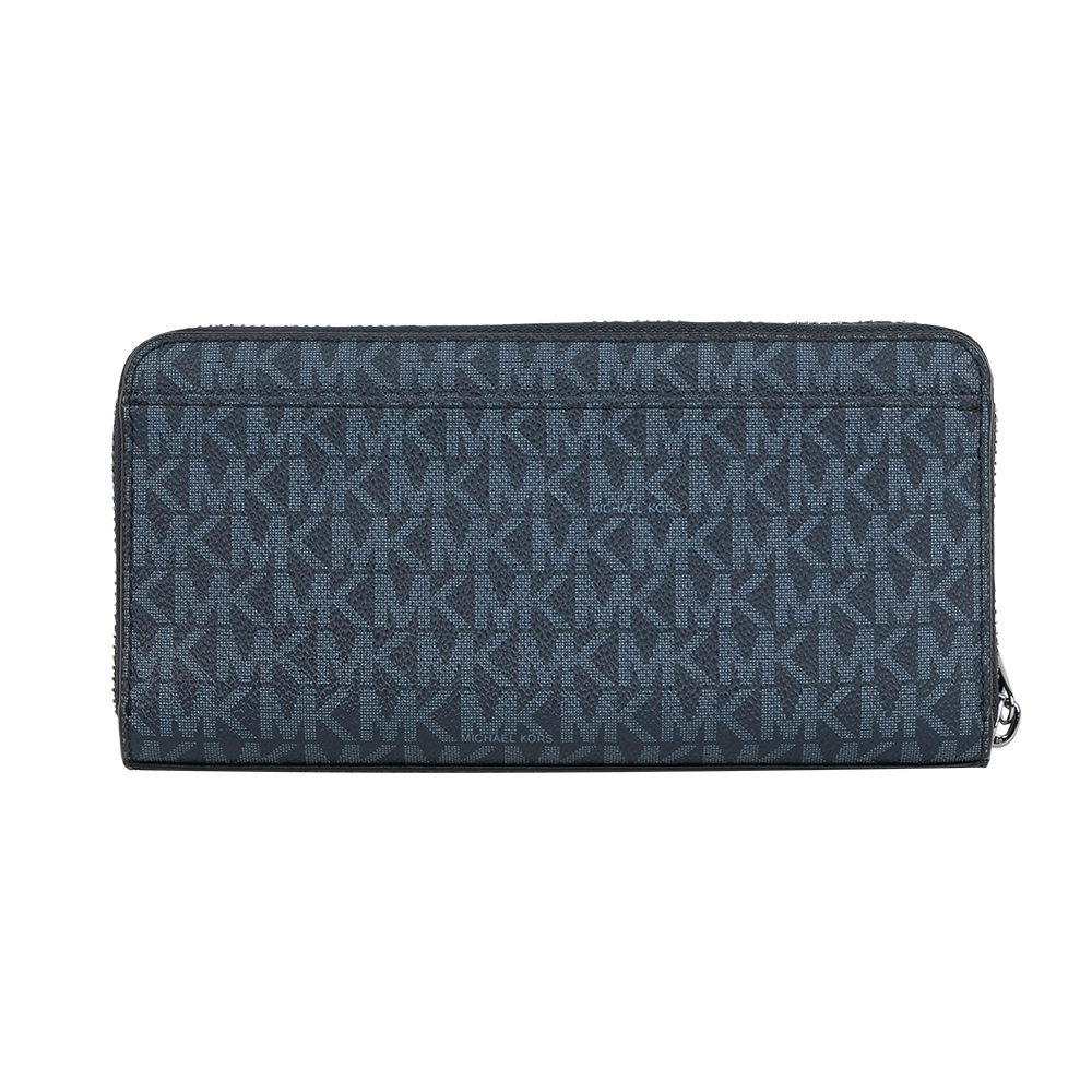 Michael Kors Cooper 銀字滿版塗層帆布ㄇ形拉鍊直式長夾(深藍色), , large