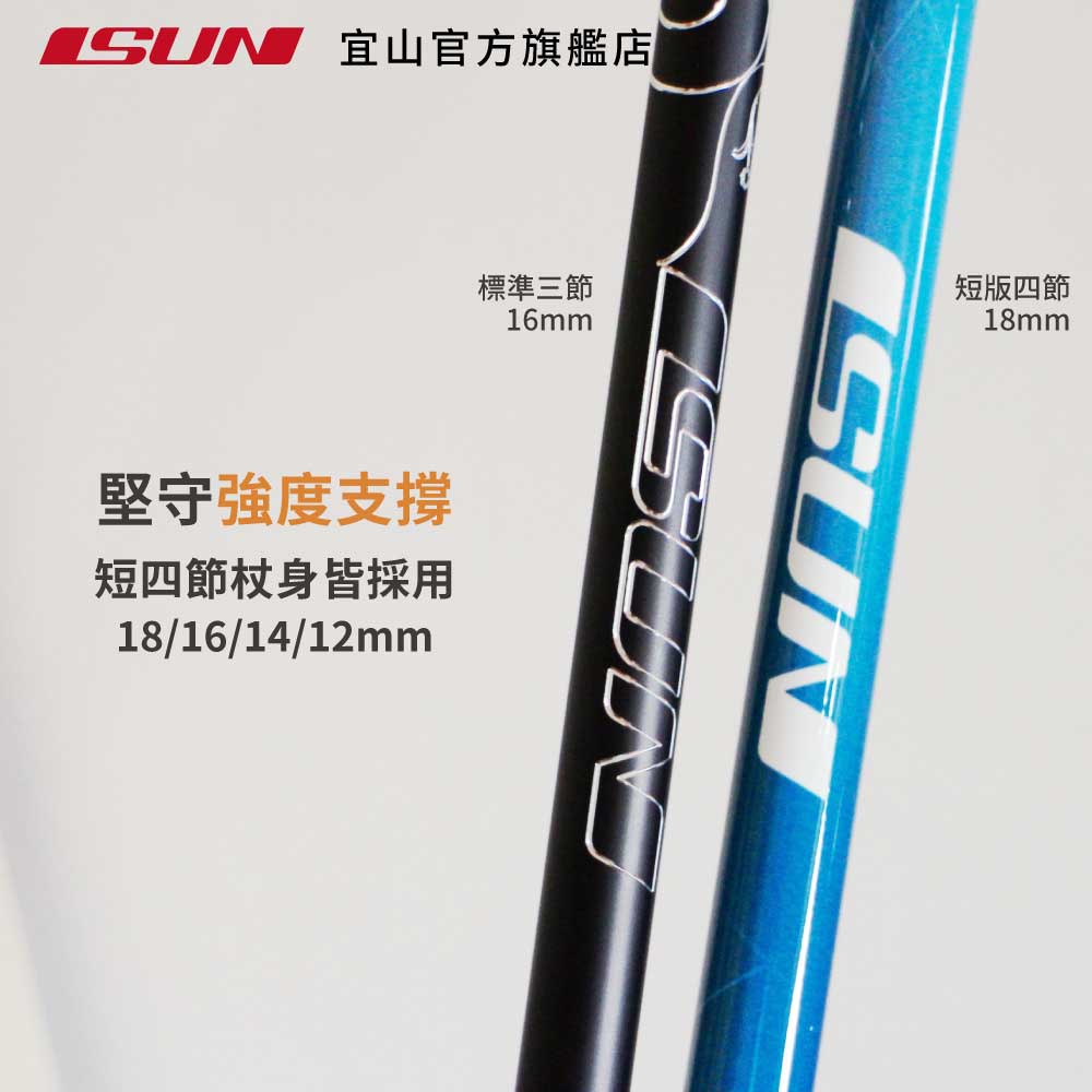 【ISUN】短版四節登山杖 黃綠色 (2入)｜高密度EVA握把 6011高強度鋁合金 附腳墊及擋泥板 台灣製 宜山登山杖, , large