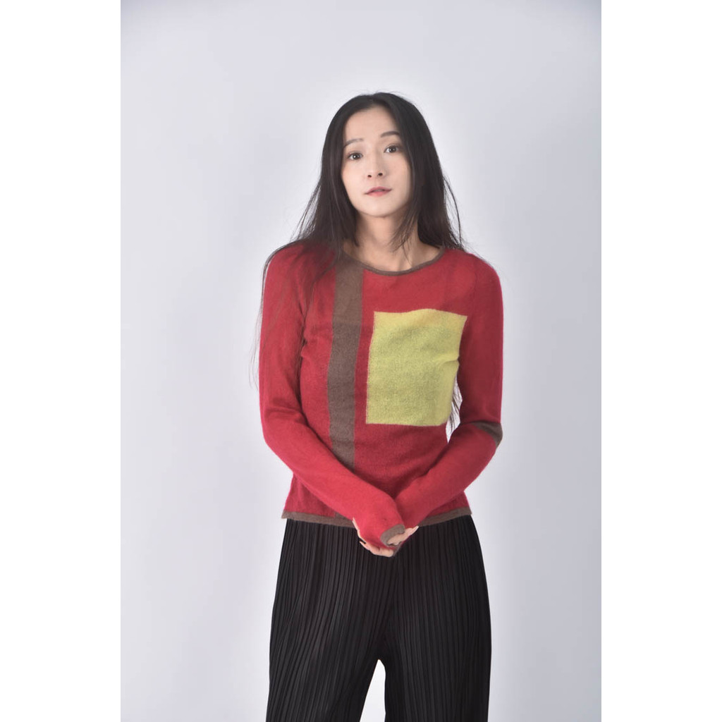 (XS（含）以下) 幾何圖形紅色長袖上衣二手衣, , large