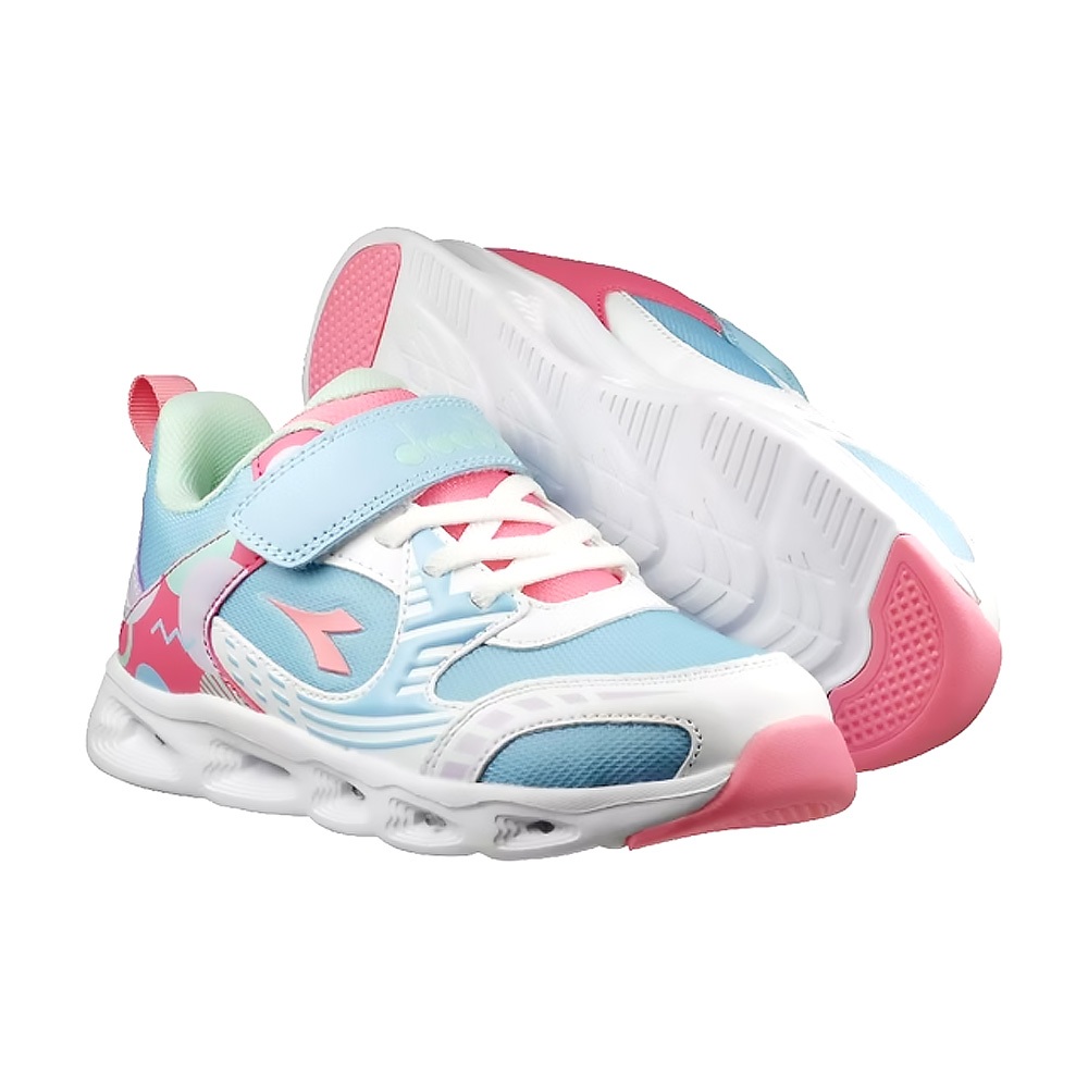 DIADORA迪亞多那 電光時尚童鞋 童運動鞋 兒童鞋 酷炫閃燈 魔鬼氈 寬楦 透氣 保護後跟 吸震 抗菌 黑白藍 藍粉, , large