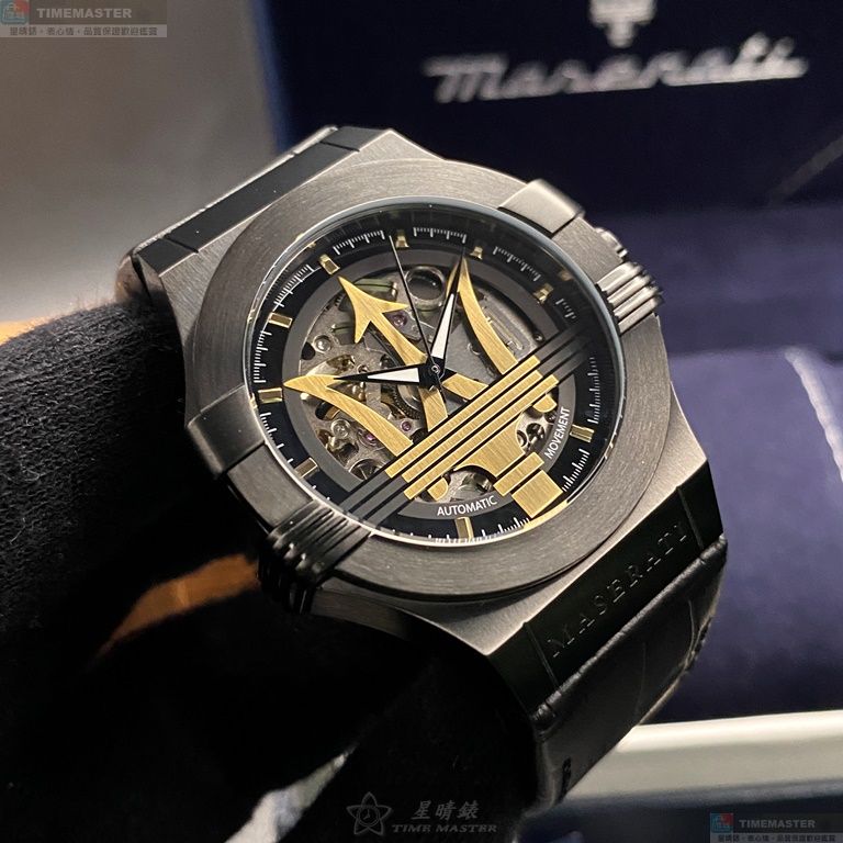 [星晴錶業]MASERATI手錶,42mm,R8821108036白金色錶面黑錶殼深黑色真皮皮革錶帶款, , large