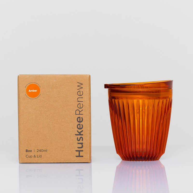 【Huskee】 Reusable Coffee Cup HuskeeRenew Tritan 8oz Amber (w/stopper lid) , , large