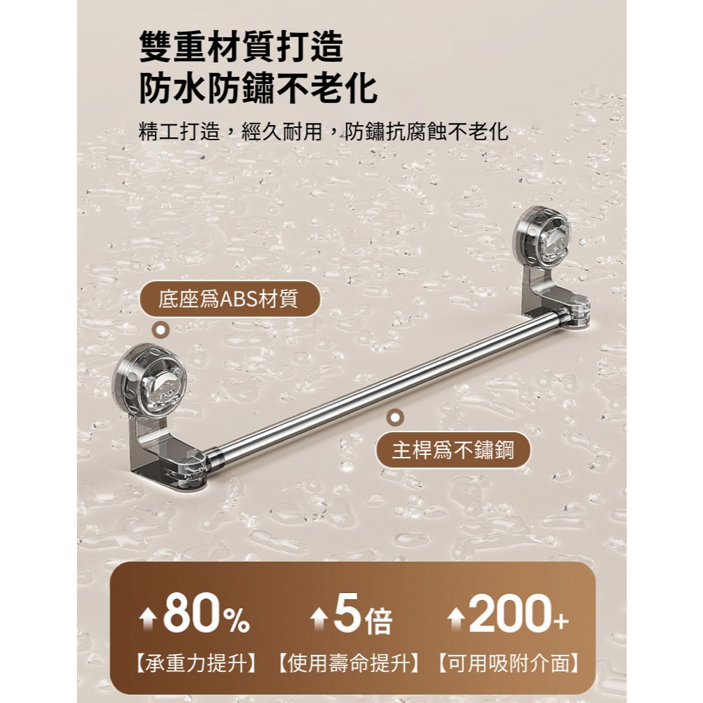 【APEX】免打孔吸盤伸縮毛巾桿 65-130CM 透黑, , large