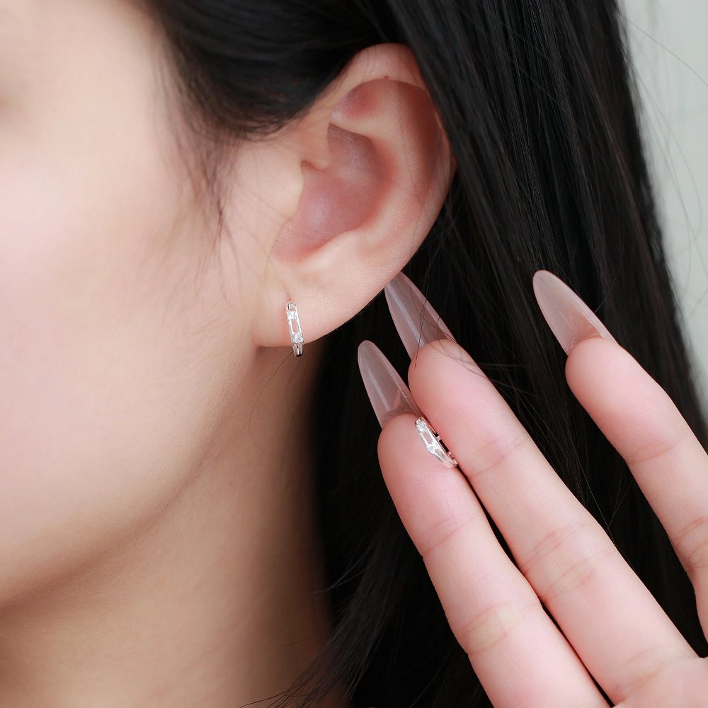 S999純銀輕奢鑲鑽鏤空閃鑽耳扣款耳環附馬卡收納盒, , large