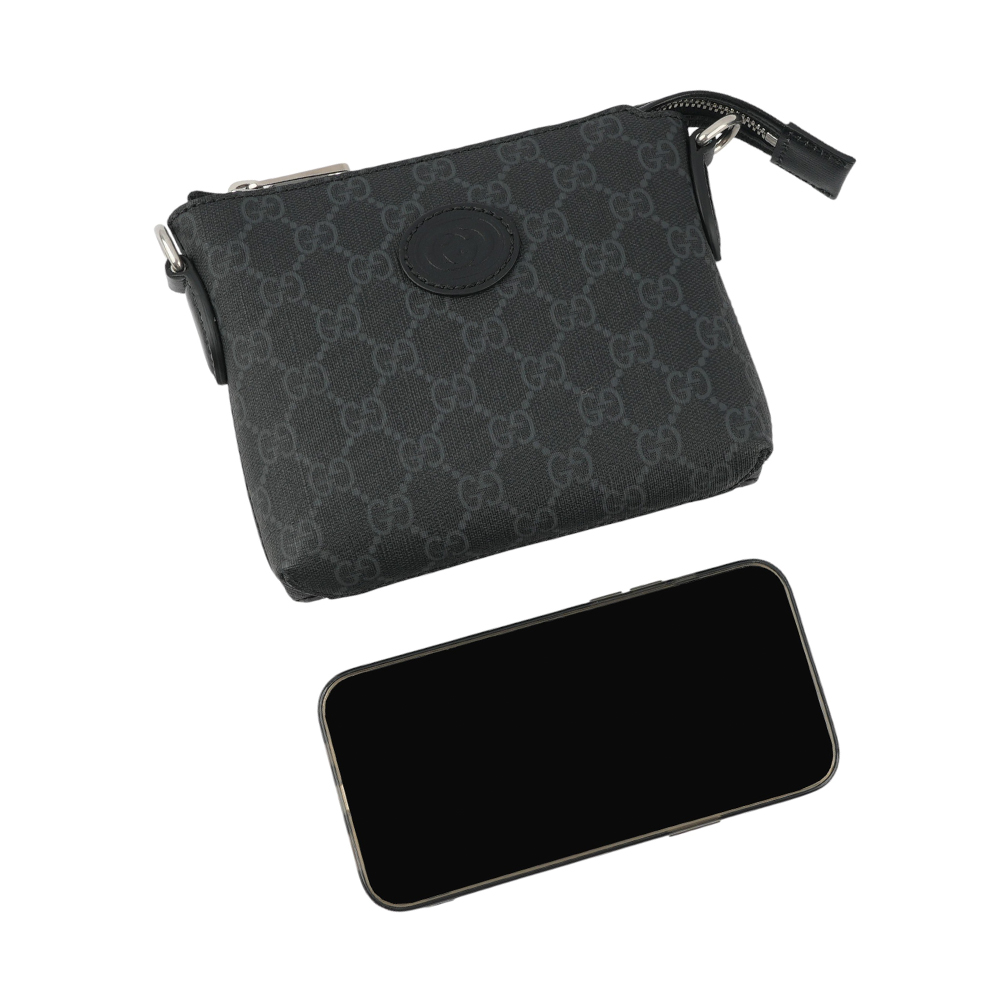 GUCCI Interlocking G 標誌附手提把迷你郵差包/黑灰色, , large