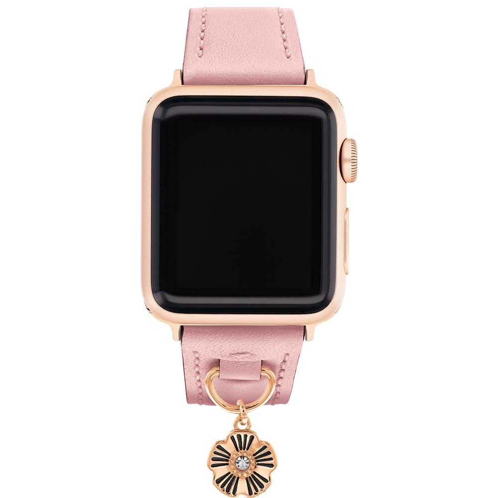 COACH Apple Watch 錶帶 38/40mm 適用 茶花吊飾皮錶帶 - 粉紅色(不含手錶), , large