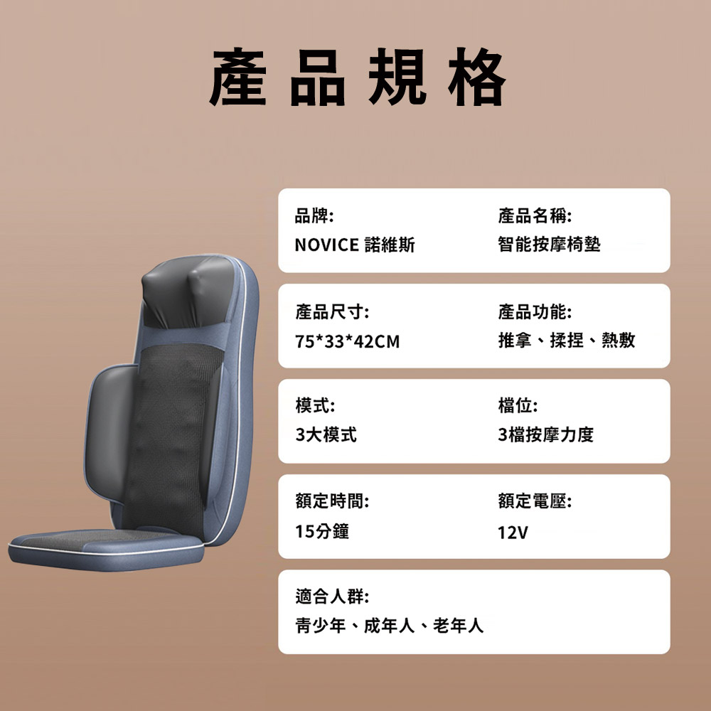 【NOVICE 諾維斯】旗艦款全自動背部五點按摩熱敷椅墊SB-A11, , large