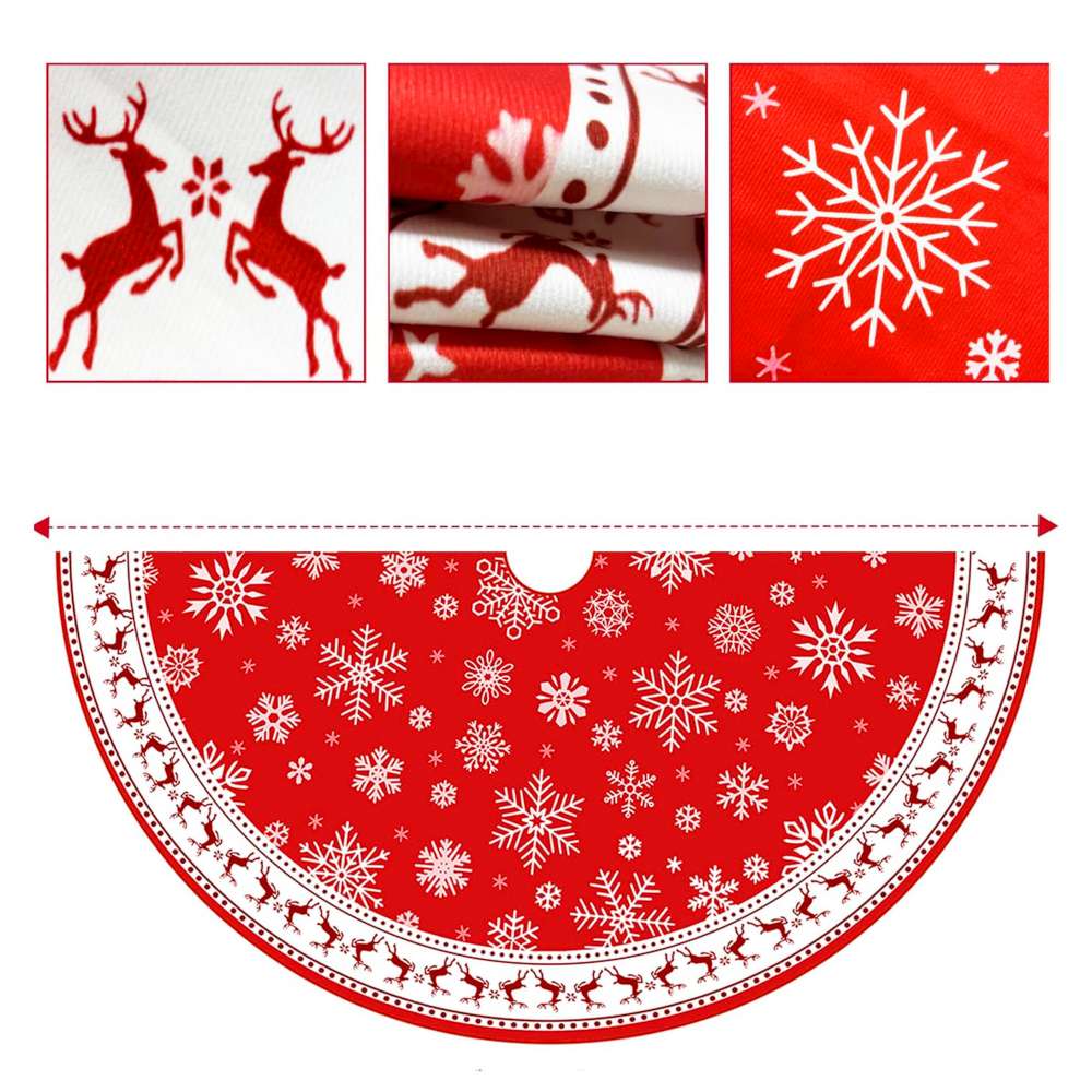 摩達客紅白麋鹿雪花17號聖誕樹裙90cm_聖誕樹裝飾底墊, , large