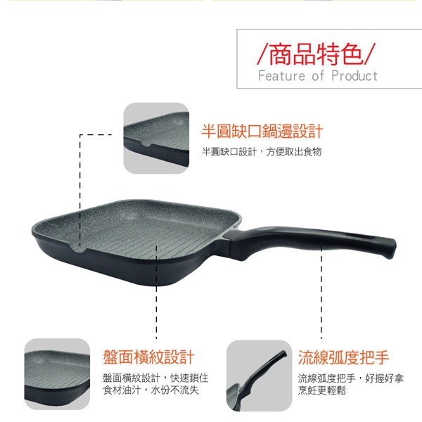 PERFECT 理想牌 日式黑金鋼方形煎鍋平底鍋不沾鍋IH無蓋 24cm-Leidea樂德兒, , large