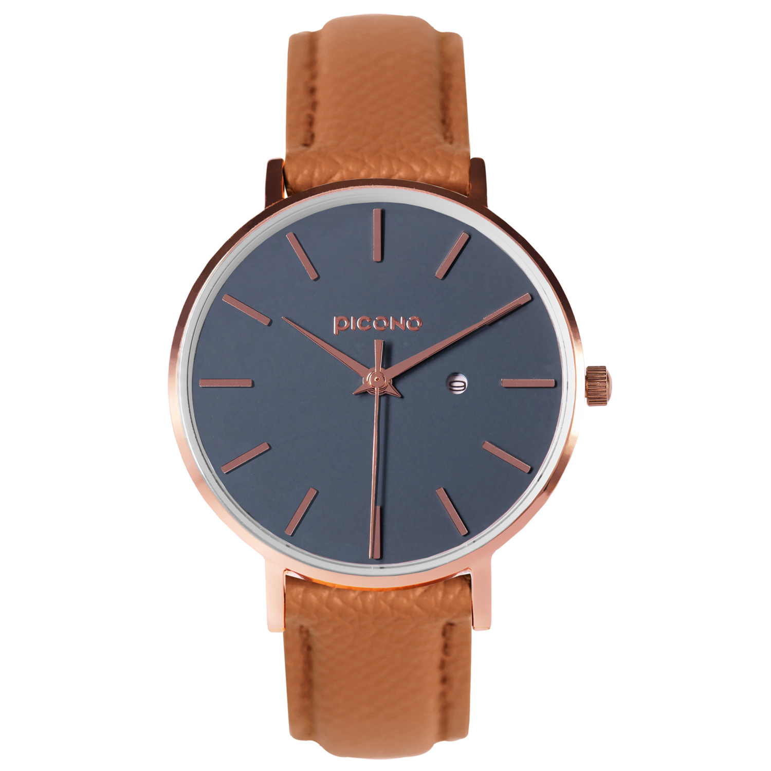 【PICONO】Siempre minimalist brown leather strap couple watch-Dark blue / SI-11001 Ladies, , large