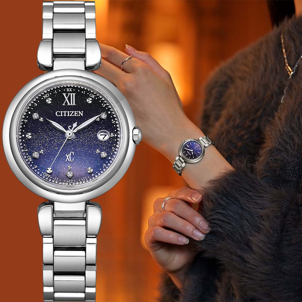 CITIZEN 星辰 XC 月虹 限量 光動能鈦金屬電波鑽石女錶 送禮推薦 ES9460-70L, , large