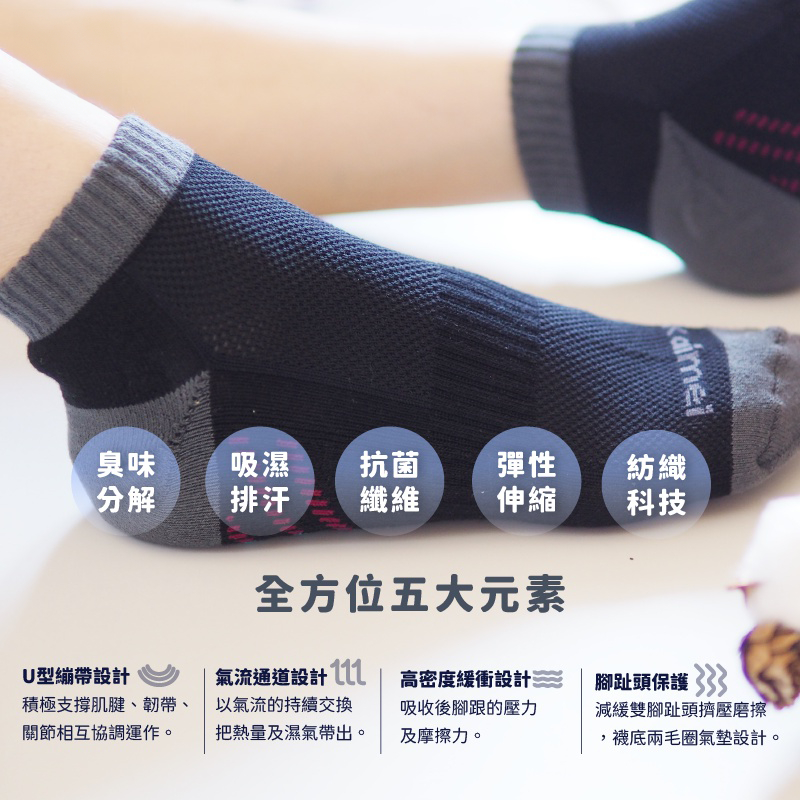 [Kaimei Cotton Industry] 6 pairs set, MIT made in Taiwan, high quality and all-round, Kaimei’s exclusive high-efficiency deodorizing sports socks, cool black style, , large