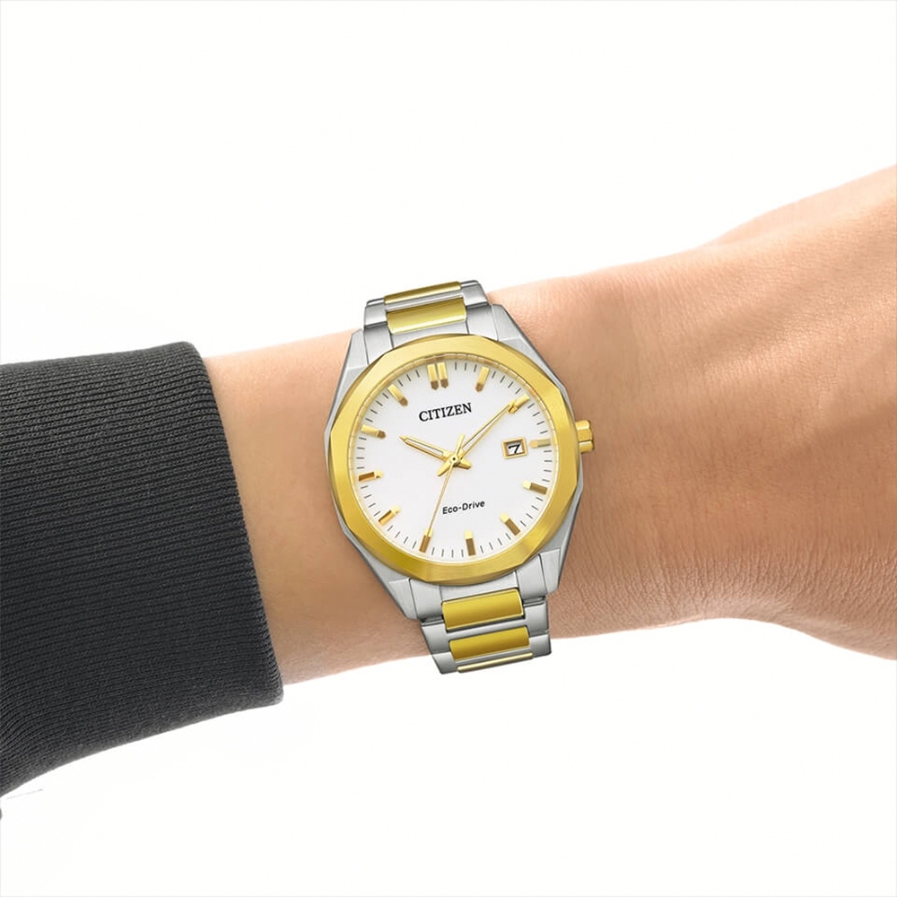 CITIZEN 星辰 限量 光動能八角形經典大三針手錶 送禮推薦-銀x金/38mm BM7624-82A, , large