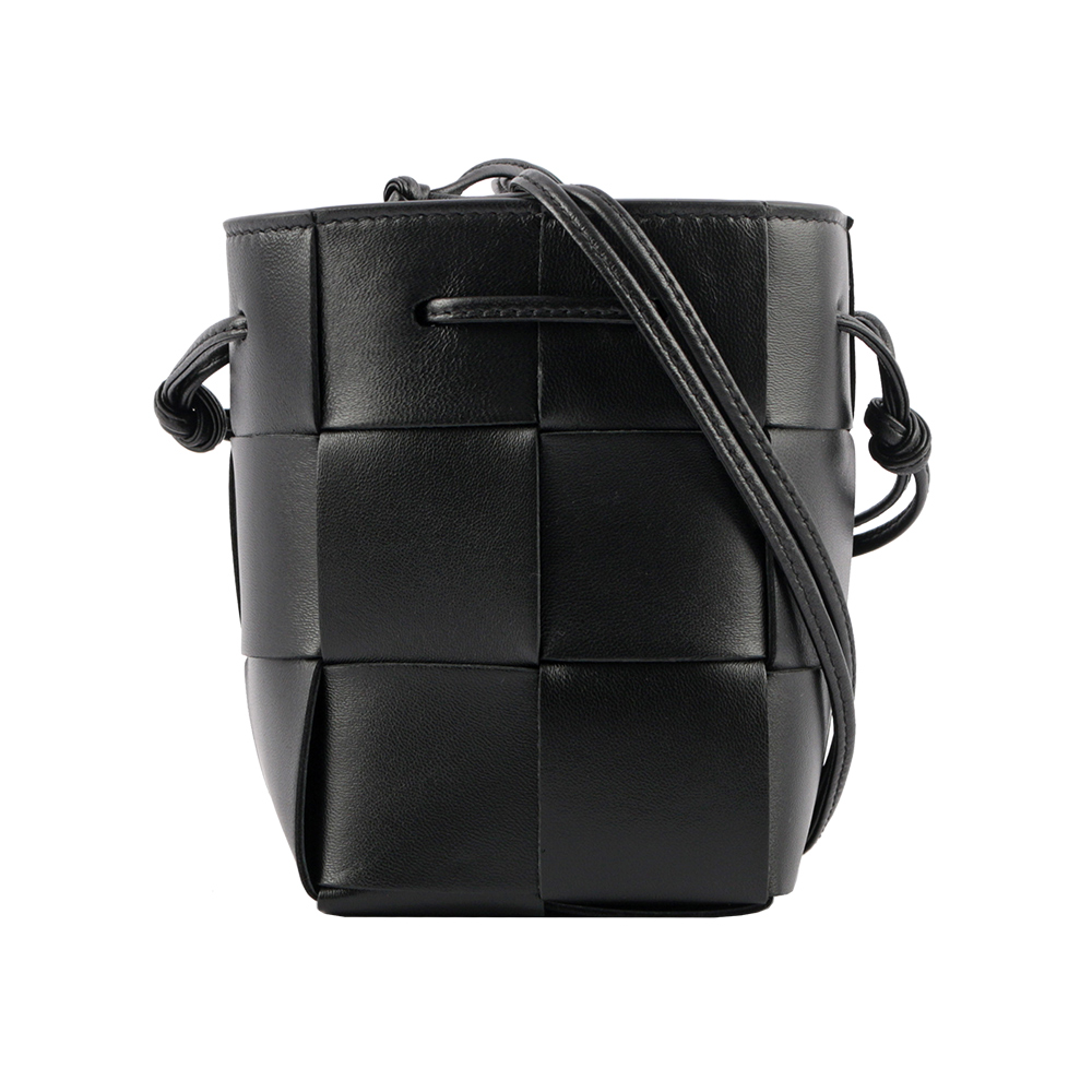 BOTTEGA VENETA Cassette 小羊皮編織迷你水桶包/黑色, , large