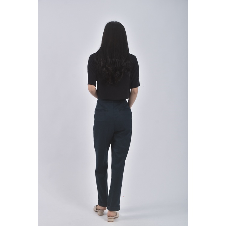 (L) 高腰棉質反摺綠色長褲二手衣, , large