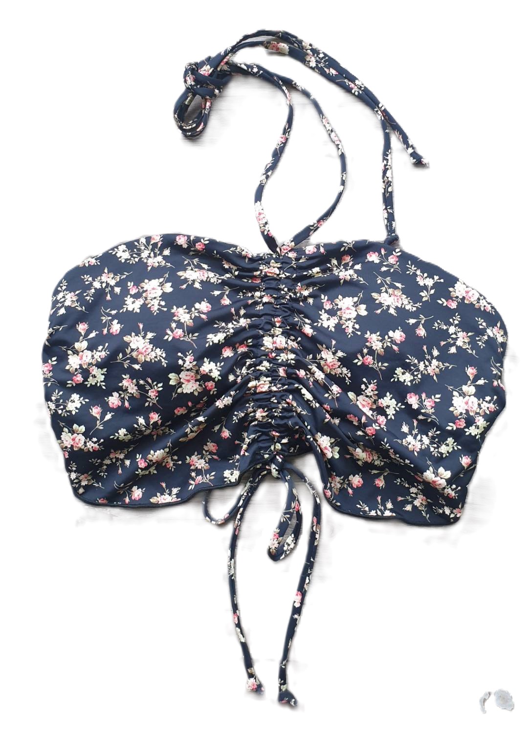 QXHEE.T. 台灣製．前中抽皺蝴蝶造型綁帶後釦泳裝QX-H426a 黑底黃花M, , large