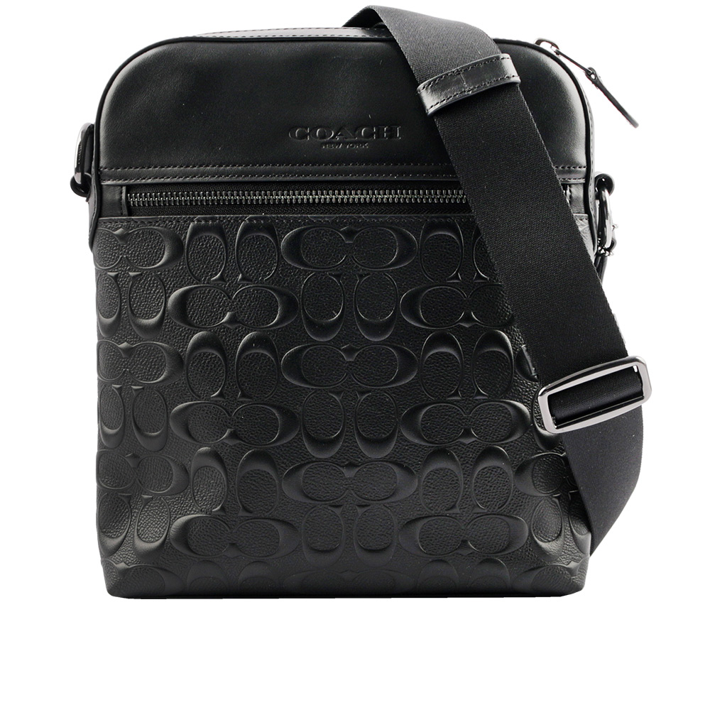 COACH Houston C Logo 浮雕牛皮日字拉鍊斜背包/黑色, , large