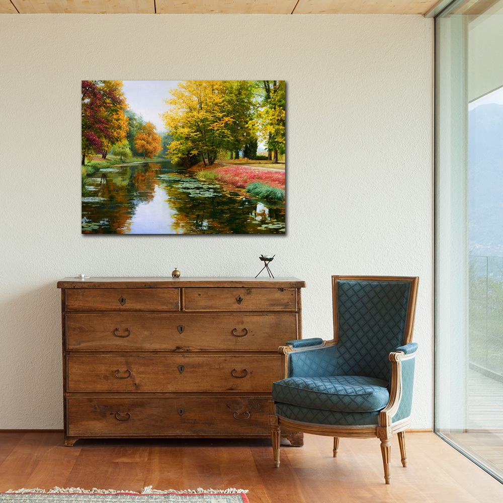 【御畫房】湖邊風光 國家一級畫師手繪油畫60×80cm(VF-165), , large