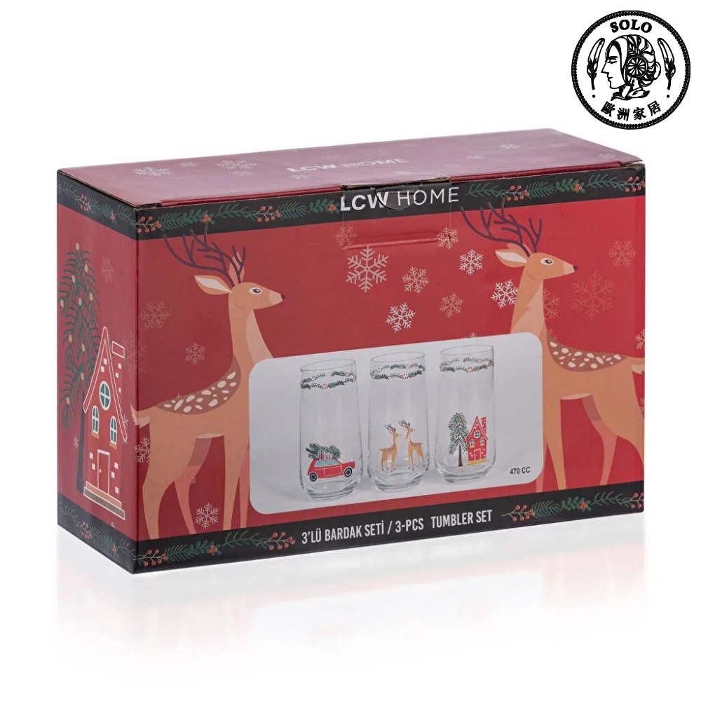 【SOLO歐洲家居】LCW Home 470ml 聖誕節玻璃杯三入組 茶杯 水杯 果汁杯 咖啡杯 土耳其製造, , large