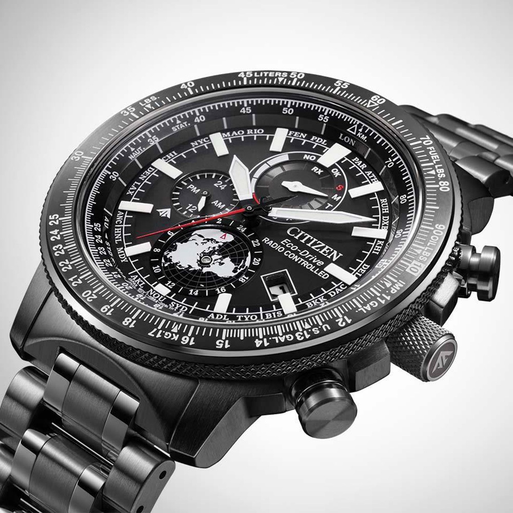 CITIZEN 星辰 PROMASTER 光動能電波飛行錶 北半球城市時間手錶 BY3005-56G, , large