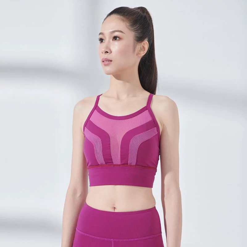 YOGA FLOW Venus Bra - 性感撞色網紗短版上衣 - 嬌豔紫 Purpish Red, , large