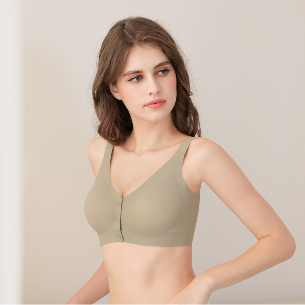 【伊柔 EVEROY】 裸肌無感無鋼圈前扣哺乳內衣 M-3XL(EQ)｜無痕包覆.加大尺碼 W031-86 酪梨綠, , large