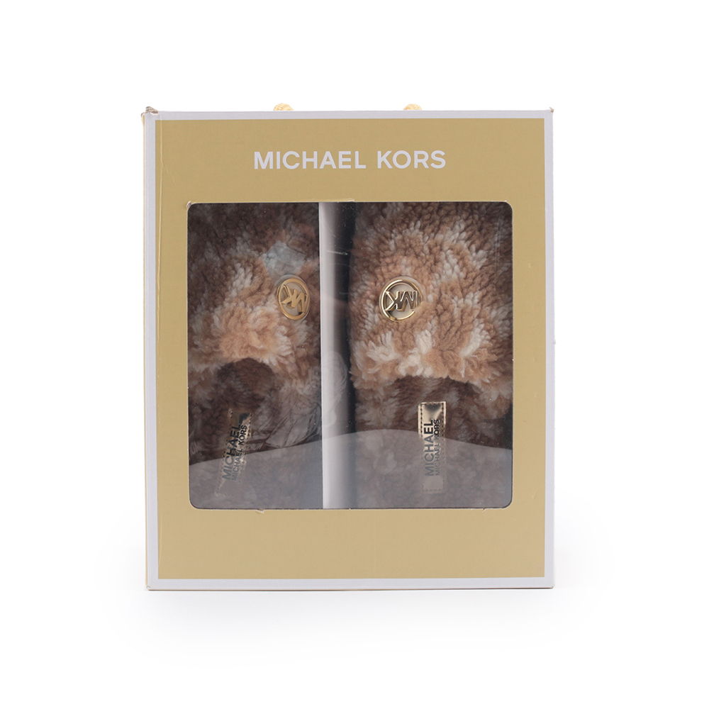 Michael Kors 金字Logo 混色毛毛拖鞋/駝色/白色/9, , large