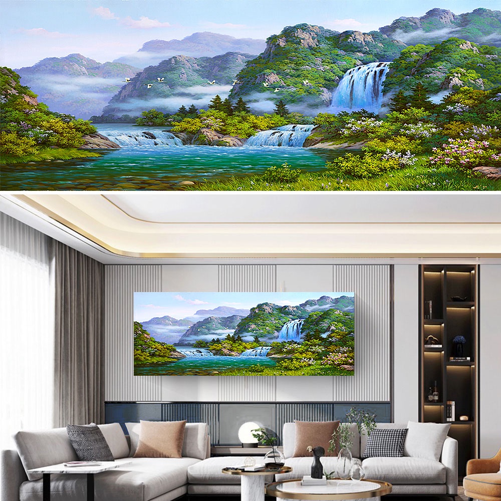 【御畫房】山青水秀 國家一級畫師手繪油畫60×120cm(VF-39), , large