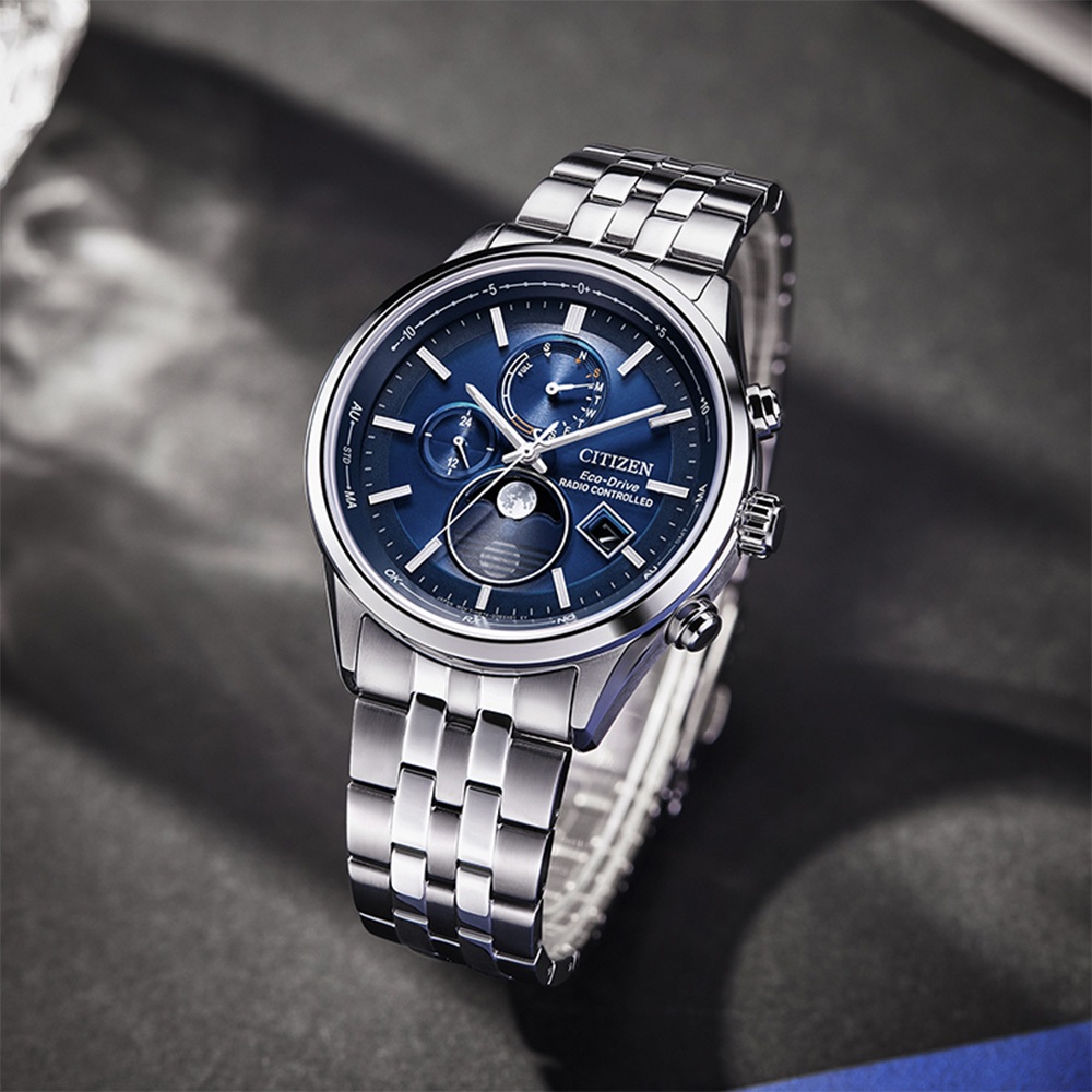 CITIZEN 星辰 光動能電波萬年曆月相手錶 BY1030-50L, , large