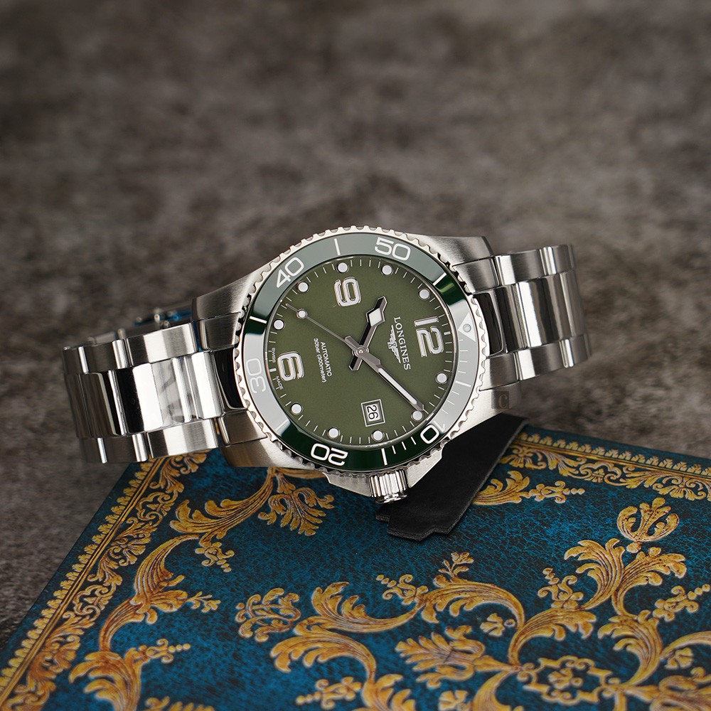 LONGINES 浪琴 深海征服者浪鬼陶瓷潛水機械錶-綠x銀/43mm L37824066, , large
