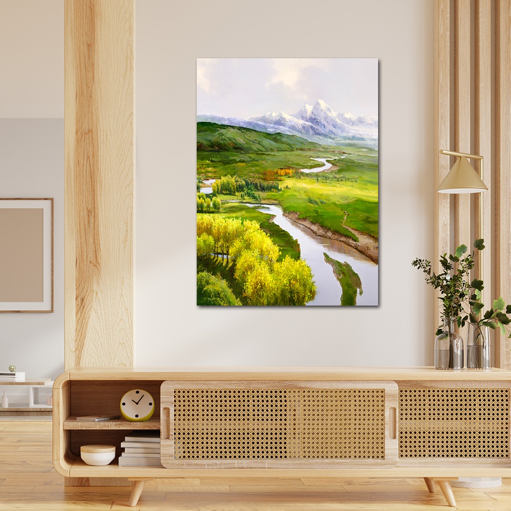 【御畫房】天山溪流 國家一級畫師手繪油畫60&times;90cm(VF-102), , large