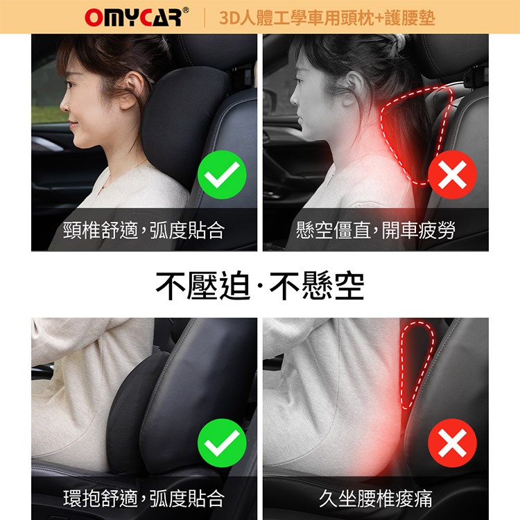 【OMyCar】3D人體工學車用紓壓組合 (車用頭枕+車用腰靠枕), , large