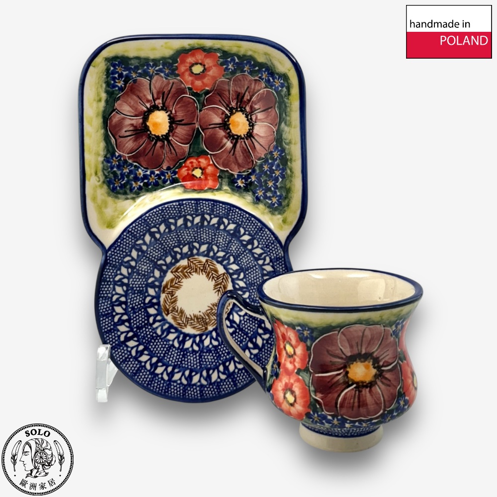 【SOLO歐洲家居】波蘭製 Cerraf 波蘭陶 180ml 早餐杯盤組 雅紅之宴系列, , large