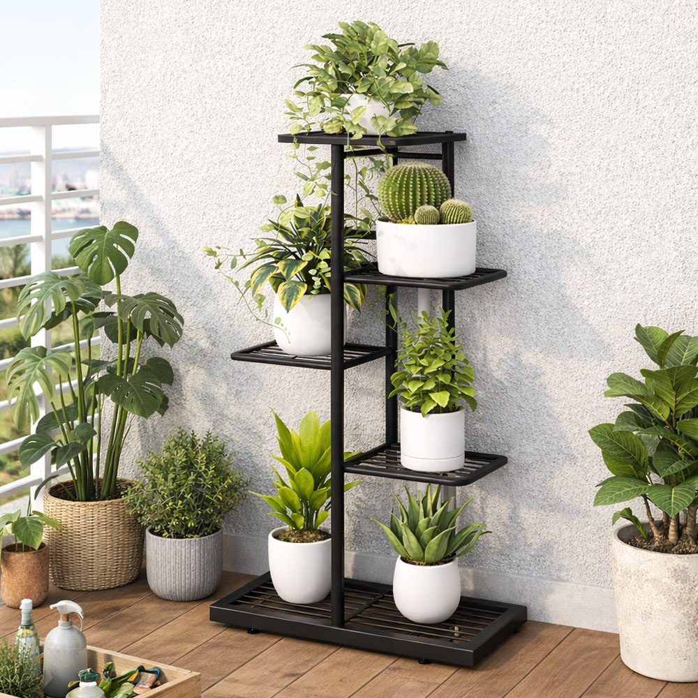 【AOTTO】簡約直立式花架盆栽收納架-黑色(FT-053BK), , large