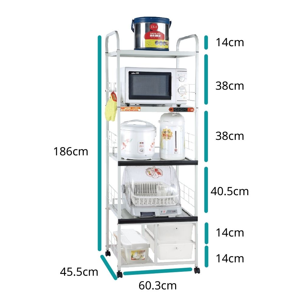 2pull-out panel, 2 drawers,5-tier rice bucket storage rack, , large