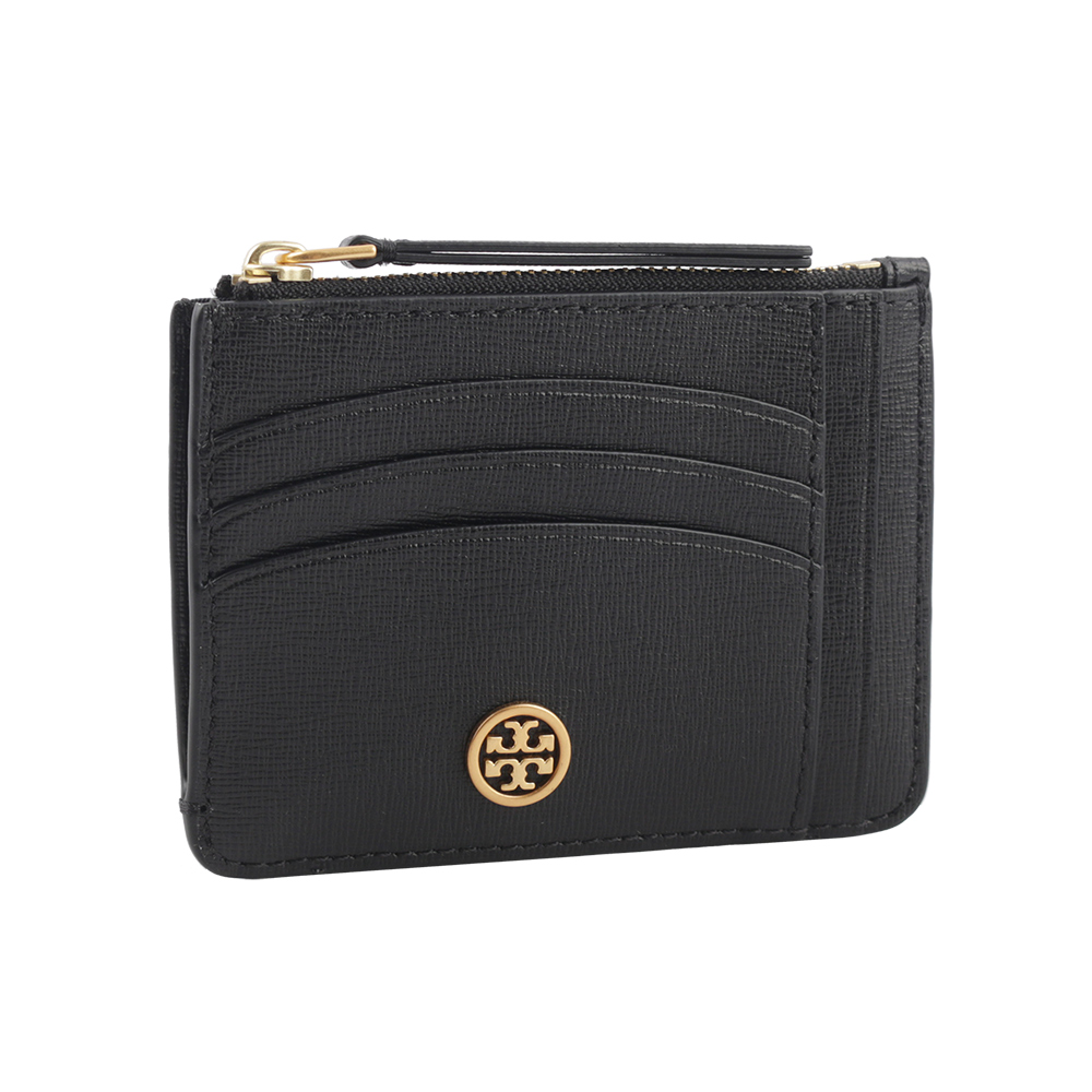 Tory Burch Robinson 紋理皮革多功能拉鍊卡片夾/黑色, , large