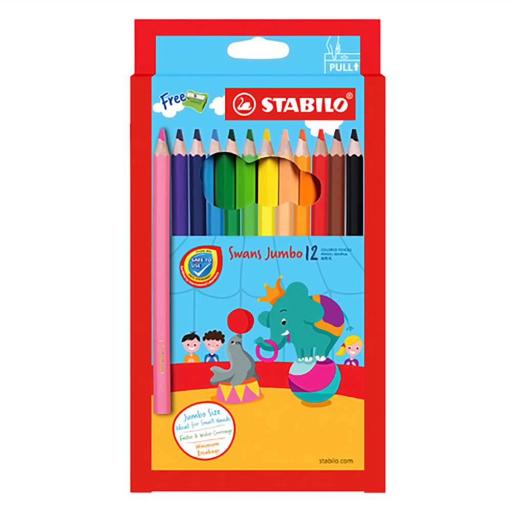 STABILO 德國 思筆樂 Swans Jumbo 特大油性色鉛筆  紙盒 12色組 / 盒 ST1877J, , large