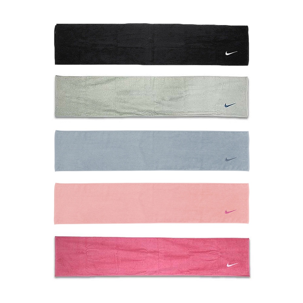 NIKE SOLID CORE長型毛巾120x25cm 運動毛巾 素色 純棉 柔軟 吸水佳 黑 米綠 珊瑚枚粉 灰藍 粉