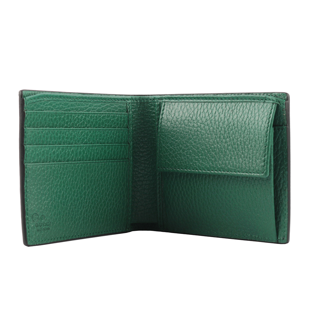GUCCI 金屬縫線雙G Logo牛皮雙色零錢袋短夾/黑色/綠色, , large