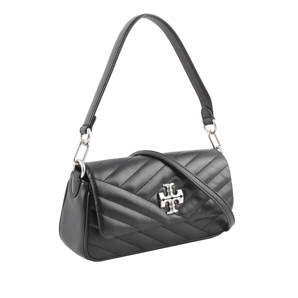 TORY BURCH Kira 銀釦縫線設計翻蓋小款肩背/斜背二用包/黑色, , large
