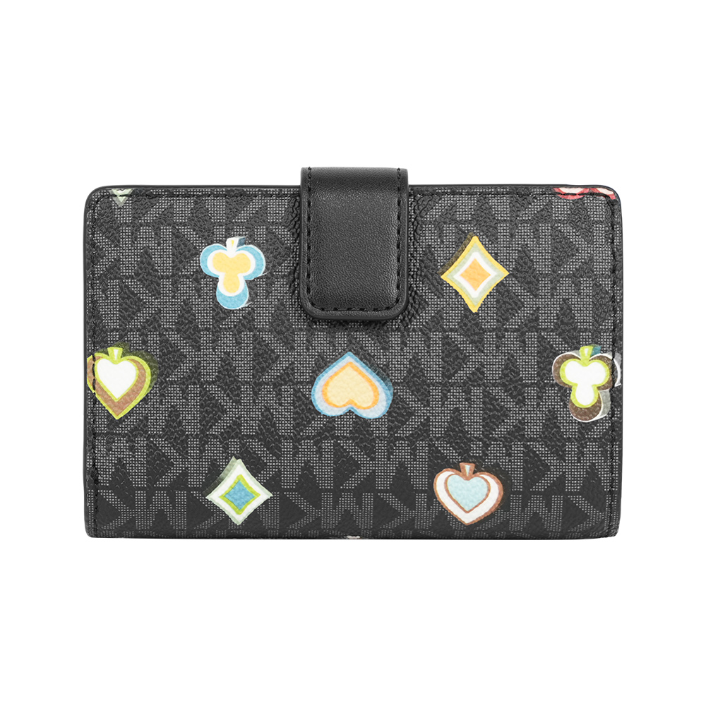 Michael Kors Jet Set 撲克牌花色塗層帆布釦式中夾(黑色), , large