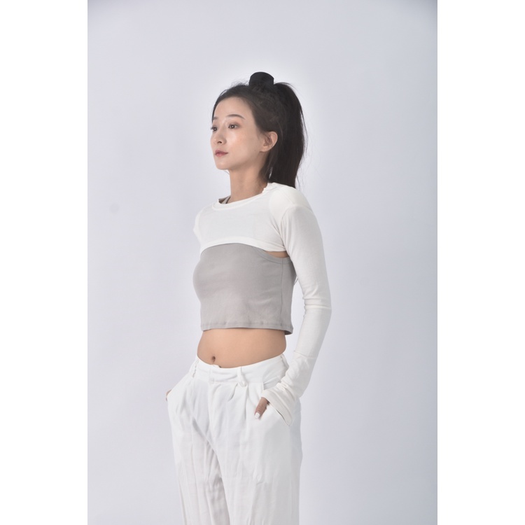 (S) 【安于晴Charlene私服】質感修身短版白色長袖上衣二手衣, , large