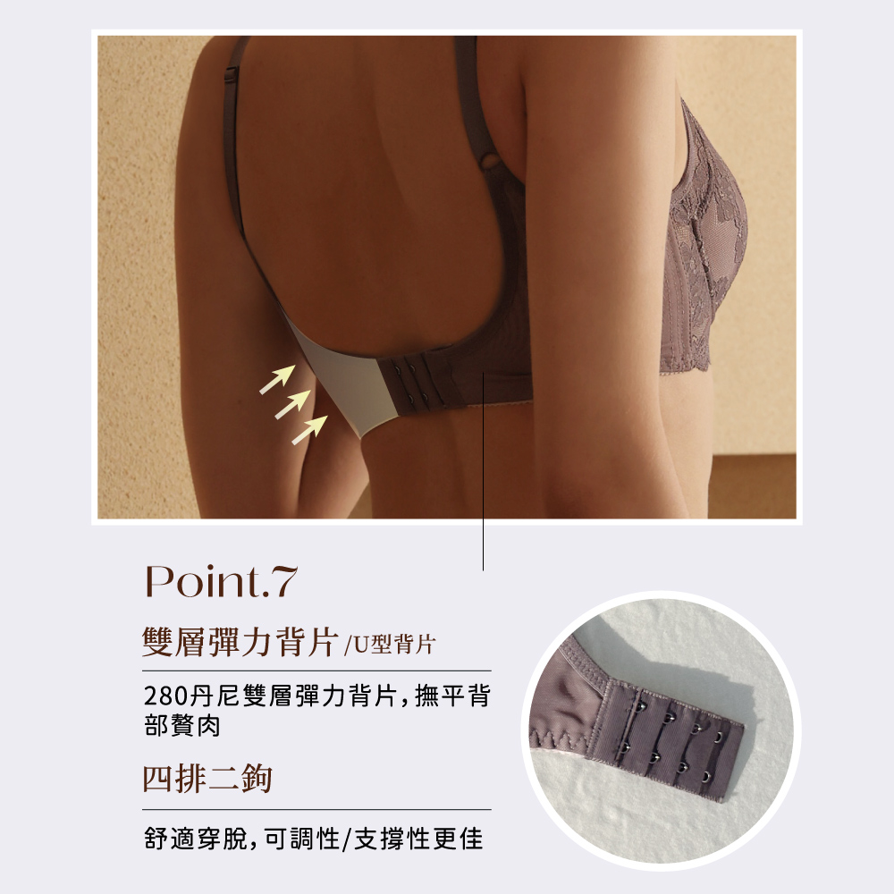 【Clany 可蘭霓】戀慕時光 抑菌石墨烯軟鋼圈集中包覆蕾絲BCD罩杯內衣 可可紫 8035-15, , large