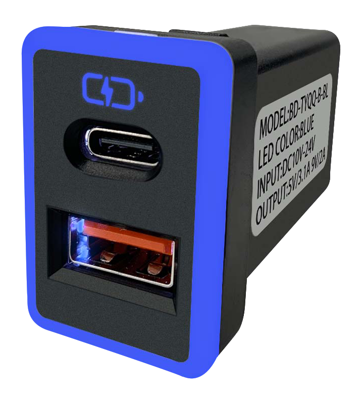 [CARSTER]豐田TOYOTA 中型款變色燈車充｜TYPE-C+USB 雙孔｜預留孔3.0快充「附翹棒」, , large