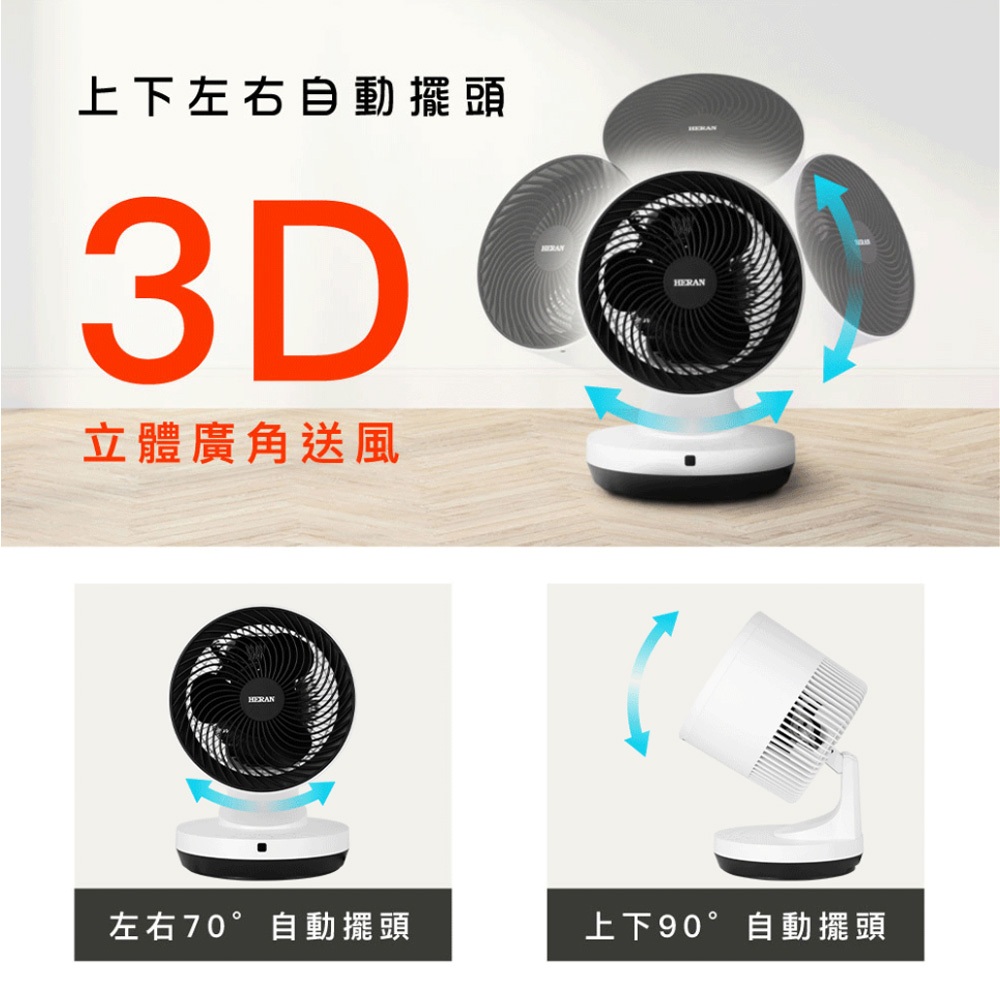 HERAN 禾聯 9吋 3D擺頭 冷暖兩用  遙控循環扇 HAF-09GD01H, , large
