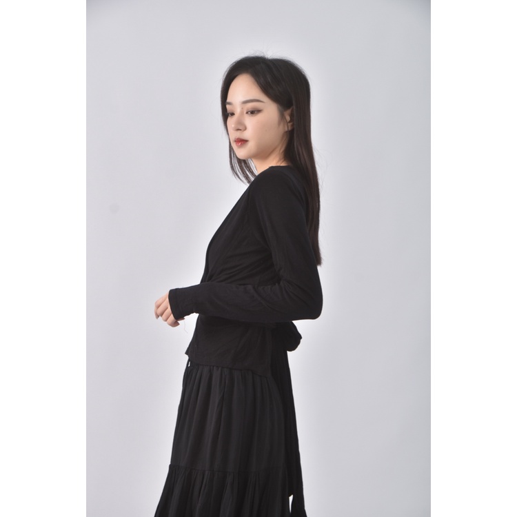 (S) donna donna韓牌質感V領黑色長袖上衣二手衣, , large