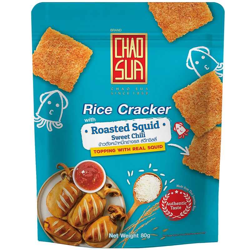 Rice cracker with sweet squid