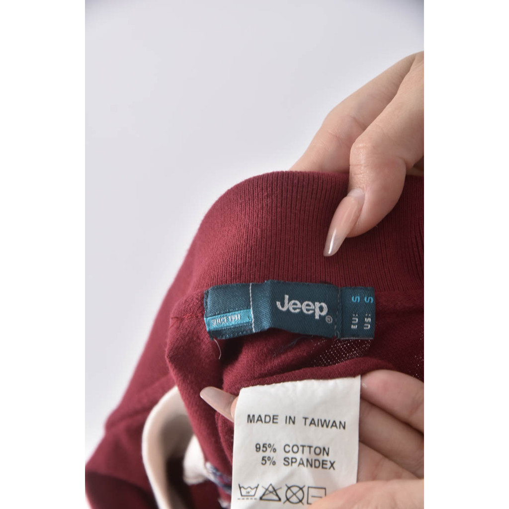 (S) jeep棉質假兩件紅色長袖上衣二手衣, , large